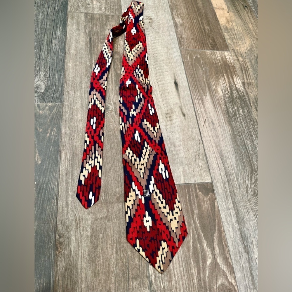 LANVIN Paris Vintage classic 100% all silk Retro luxury geometric neck tie